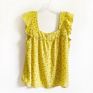 Pleione top yellow purple floral neon flutter sleeves flowy
